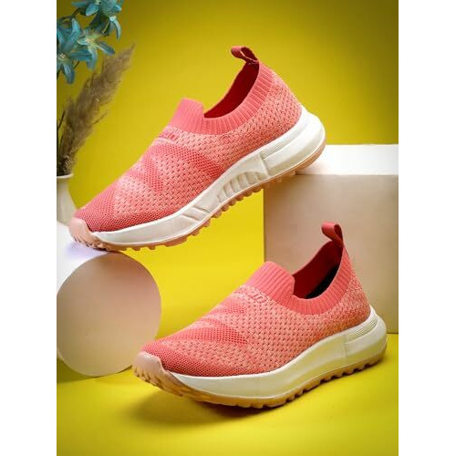 Asian Women Breeze-03 Casual Wear Walking And Running Shoes Without Laces For Women & Girls With Upper Fabric  Lightweight & Comfortable Peach Pink