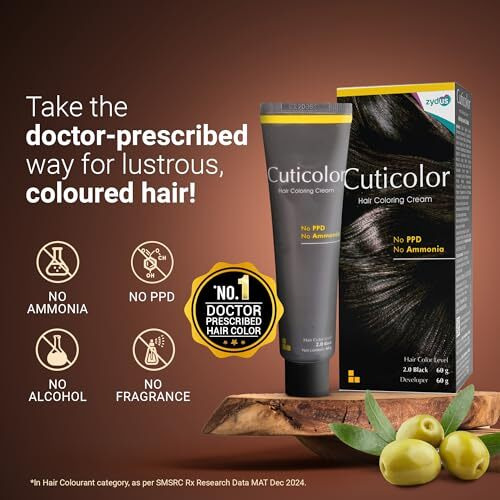 Cuticolor Permanent Hair Color Cream| Dr Prescribed| Eco Mechanism For Preserving Scalp Health| No Ammonia| No Ppd| Enriched With Portulaca & Boseivela Extracts - Black (120G) | Pack Of 2