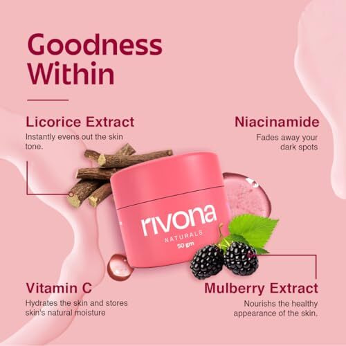 Rivona Naturals Bright Pink Face Cream | Long-Lasting Hydration | Light Make Up Look | Vegan | Niacinamide & Mulberry Extracts| Tinted Moisturiser | 50 Gm (Warm Beige, 50 G (Pack Of 1))
