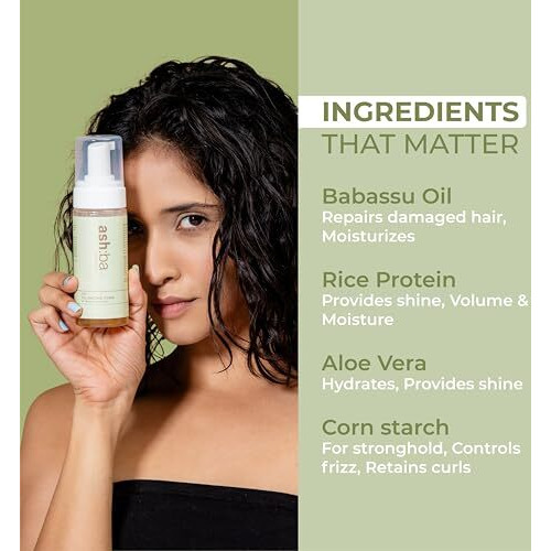 Ashba Botanics Curl Volumizing Foam I Weightless Hair Mousse For Curly & Wavy Hair - Paraben, Silicone Free | Lightweight Styler To Control Frizz Without Dryness | 150Ml