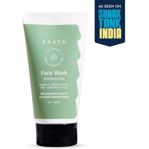 Arata Refreshing & Hydrating Face Wash 150Ml | With Peppermint, Lemon Oil & Flax Seed Extracts | For Dry, Oily, Sensitive Skin | Detoxifies, Gently Exfoliates, Controls Oil And Dirt | For Women & Men