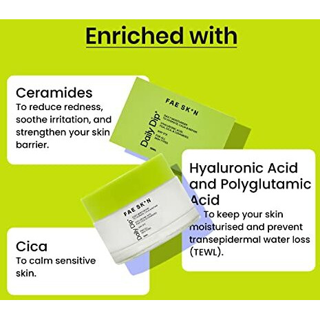Fae Beauty Daily Dip Ceramide Moisturiser With Hyaluronic Acid & Cica For All Skin Types | Ideal For All Seasons & Climates | Lightweight, Non Sticky, Cooling & Hydrating Vegan Moisturiser - 50Ml