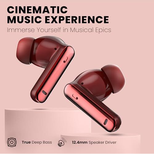 Truke New Launched Q1 Lite True Wireless In Ear Earbuds, 48H Playtime Ear Buds, Crystal-Clear Calls, Fast Charging, Elegant Royal Design, Bluetooth 5.4, Noise Cancellation, Gaming Mode (Rose Red)