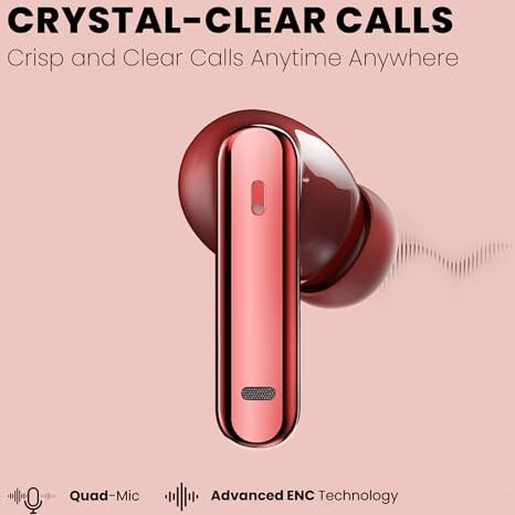 Truke New Launched Q1 Lite True Wireless In Ear Earbuds, 48H Playtime Ear Buds, Crystal-Clear Calls, Fast Charging, Elegant Royal Design, Bluetooth 5.4, Noise Cancellation, Gaming Mode (Rose Red)