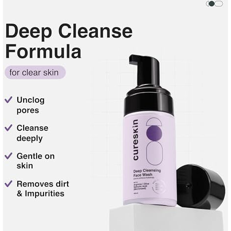 Cureskin Deep Cleanse Salicylic Acid Face Wash For Oily Skin | Salicylic Acid Foaming Face Wash For Men And Women, 100 Ml (Deep Cleanse)