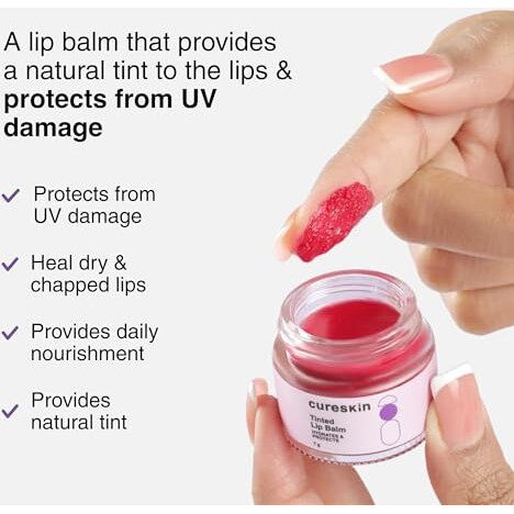 Cureskin Tinted Lip Balm For Women And Men |Hydrates & Protects For Lip Tint With Beetroot,Carrot & Strawberry |Lip Lightening Balm For Dark Lips |Tinted Lip Balm For Dark Lips To Lighten,1 Count