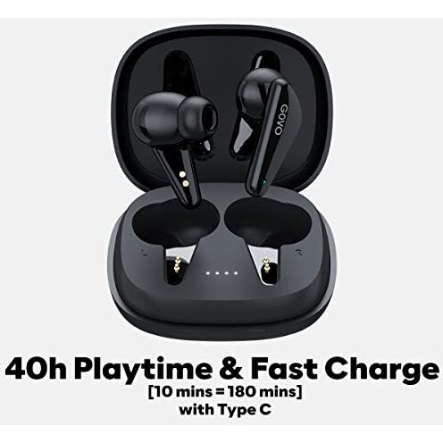 Govo Gobuds 600 True Wireless In Ear Earbuds With Mic, Enc, 40H Playtime, Fast Charge, Gaming Mode, Bluetooth V5.2, Ipx5, Type C, Super Bass & Touch (Platinum Black)