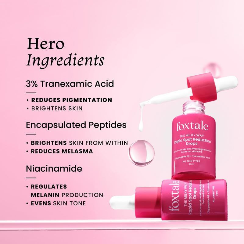 Foxtale 3% Tranexamic Acid Face Serum With Peptides & Niacinamide For Hyperpigmentation, Reduces Marks & Dark Spots, Evens Out Skin Tone, All Skin Types, Men And Women - 30 Ml