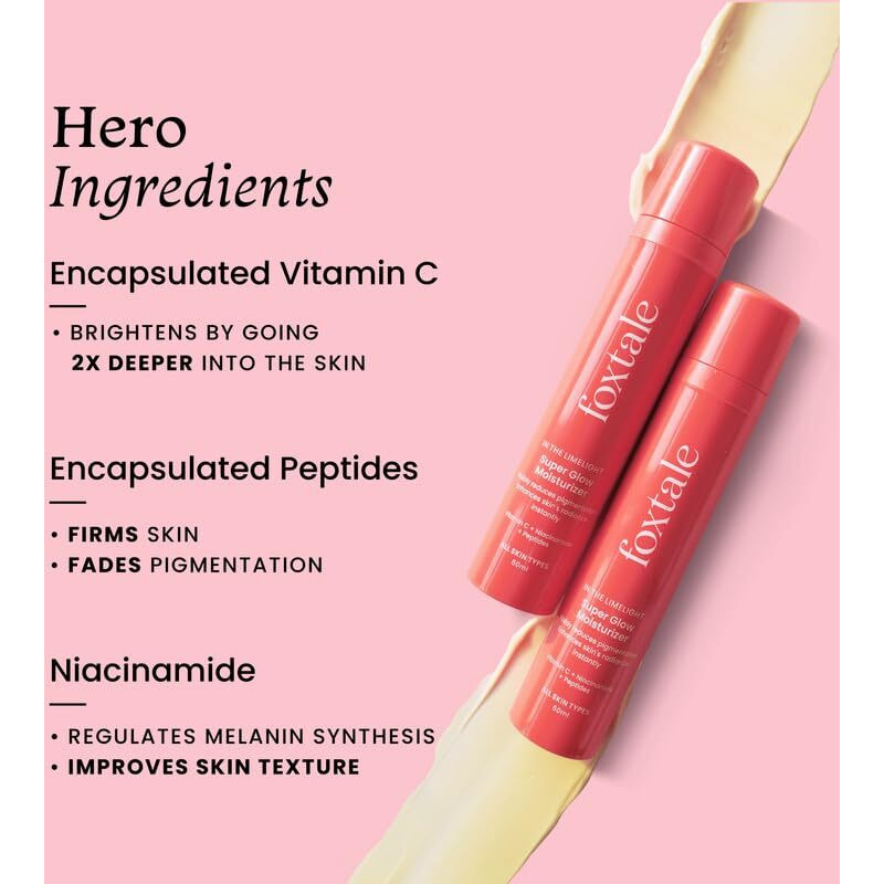 Foxtale Vitamin C Super Glow Moisturizer With Niacinamide & Peptides, Visibly Reduces Pigmentation, Enhances Skins Radiance Instantly, For All Skin Types, Women & Men - 50Ml, Cream