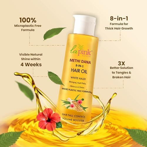 La Pink Methi Dana 8-In-1 Hair Oil For Hair Growth & Thickness | Reduces Hair Fall, Dandruff & Baldness | Enriched With Hibiscus, Bhringraj, Indian Bay Leaf & Onion | 150Ml