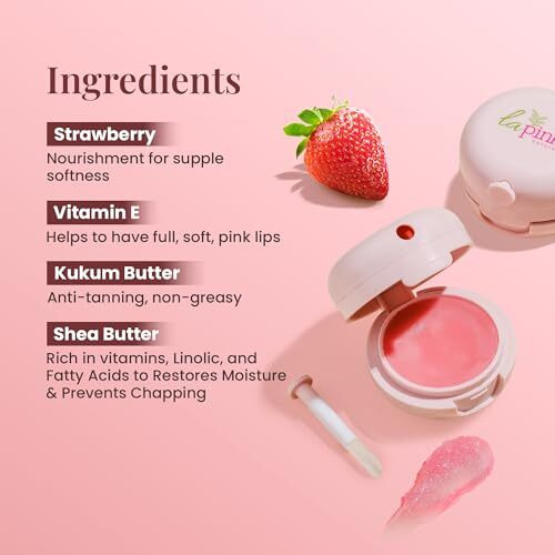La Pink Strawberry Tinted Lip Balm | With Shea & Kokum Butter | Deep Nourishment & Hydration | Soft & Smooth Lips | 100% Microplastic-Free | 15G