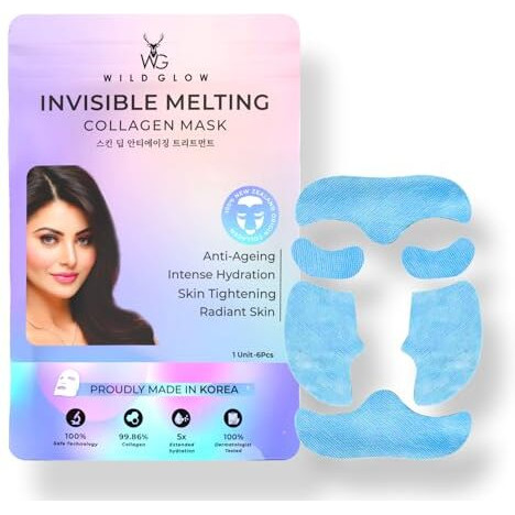 Wildglow Invisible Melting Collagen Face Mask For Glowing Skin | Hydrating & Anti-Aging Korean Skincare For Wrinkle Reduction, & Skin Tightening | For Women & Men | All Skin Types | 1 Unit 6 Patches