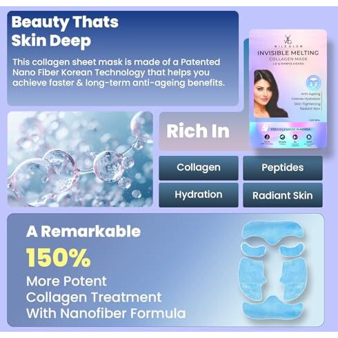 Wildglow Invisible Melting Collagen Face Mask For Glowing Skin | Hydrating & Anti-Aging Korean Skincare For Wrinkle Reduction, & Skin Tightening | For Women & Men | All Skin Types | 1 Unit 6 Patches