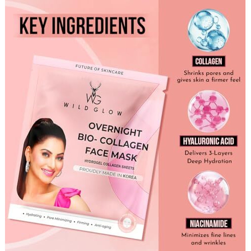 Wildglow Korean Glass Skin Bio-Collagen Overnight Face Mask For Deep Hydration, Pigmentation, Anti-Aging & Pore Minimizing | Hyaluronic Acid, Niacinamide, Vitamin E & Centella | Pack Of 1