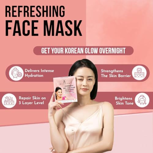 Wildglow Korean Glass Skin Bio-Collagen Overnight Face Mask For Deep Hydration, Pigmentation, Anti-Aging & Pore Minimizing | Hyaluronic Acid, Niacinamide, Vitamin E & Centella | Pack Of 1