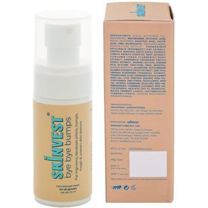 Skinvest Bye Bye Bumps Exfoliating Mist 50Ml | Treats Ingrown Hair, Strawberry Skin, Razor Bumps Post Waxing/Shaving, Acne, Itchiness, Uneven Skin Texture | All Skin Types - For Men & Women | Dermatologist Tested