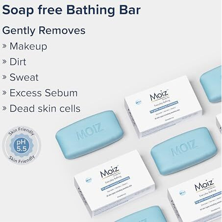Moiz Syndet Bathing Bar | Ph 5.5 | With Shea Butter, Aloe Vera & Vitamin E | Paraben, Sulphate & Cruelty-Free - 75Gm