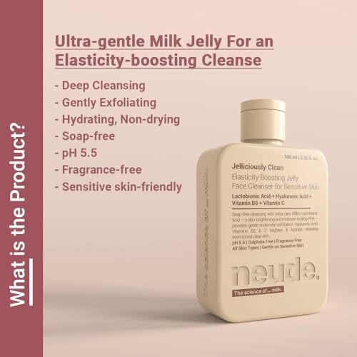 Neude Jelliciously Clean Face Wash 100Ml Ph 5.5 For Sensitive Skin Gel Face Cleanser With Double Milk Actives Lactobionic Acid & Lactic Acid - Deep Cleansing Brightening & Elasticity Boosting Formula