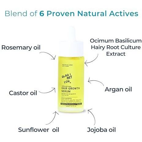 Glad I Met You Hair Growth Serum With Rosemary Oil, Castor Oil, Sunflower Oil + 50 More Active Oils | Men & Women | Dermatologically Tested | 40Ml