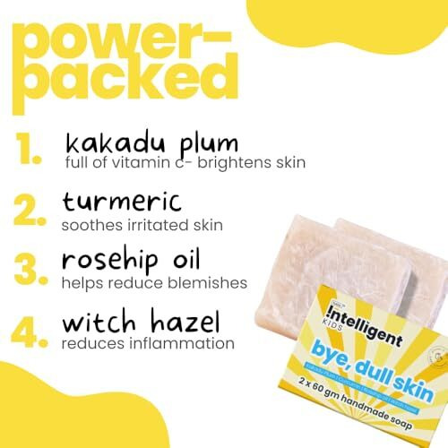 Tuco Kids Bye, Dull Skin Soap Pack Of 2X60Gm With Turmeric | Perfect For Dull & Sensitive Skin | Paraben & Sulphate Free | Ages 2-5, 5-10, 10-15 | 2X 60Gm