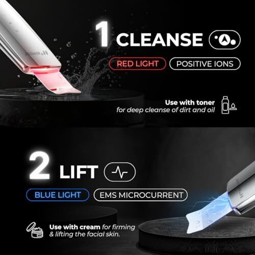 Numour B.O.S.S. Sonic Scrubber | White Heads & Black Head Remover Tool | Advanced Ultrasonic & Ems Technology With Led Blue & Red Light Therapy For Face | Deep Cleansing, Skin Lifting, Acne Reduction, Anti-Aging