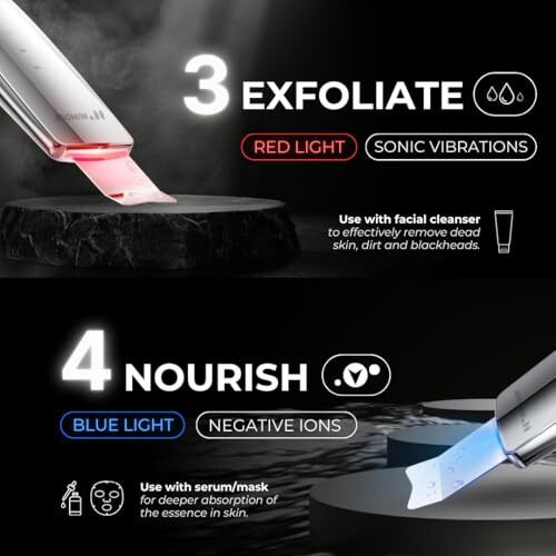 Numour B.O.S.S. Sonic Scrubber | White Heads & Black Head Remover Tool | Advanced Ultrasonic & Ems Technology With Led Blue & Red Light Therapy For Face | Deep Cleansing, Skin Lifting, Acne Reduction, Anti-Aging