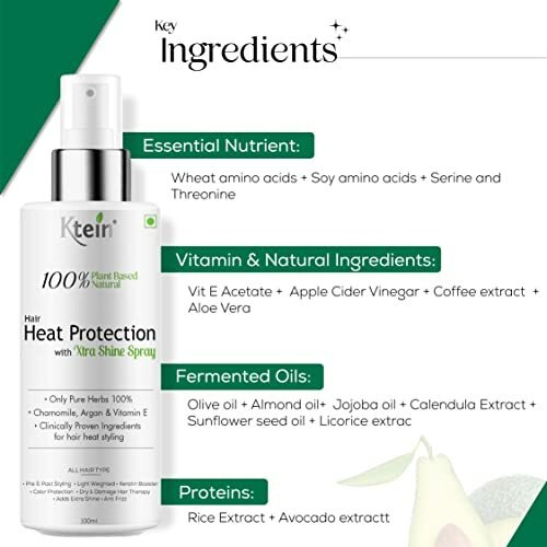 100% Plant Based Hair Heat Protection Spray With Extra Shine, Chamomile, Argan And Vitamin E 100Ml