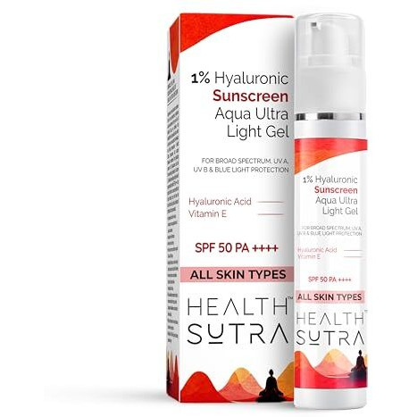 Health Sutra 1% Hyaluronic Aqua Ultra Light Gel Sunscreen  Spf 50 Pa++++ | Uva/Uvb & Blue Light Protection | Intense Hydration | Lightweight & Non-Greasy | Suitable For All Skin Types - 50G