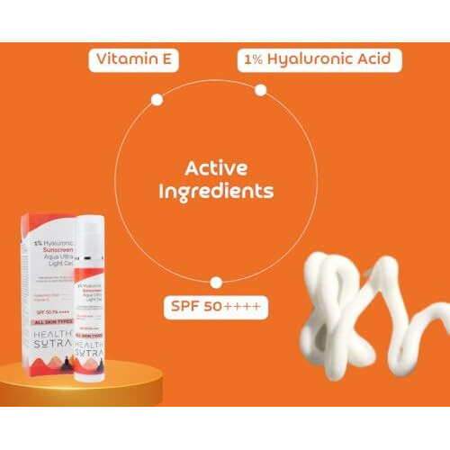 Health Sutra 1% Hyaluronic Aqua Ultra Light Gel Sunscreen  Spf 50 Pa++++ | Uva/Uvb & Blue Light Protection | Intense Hydration | Lightweight & Non-Greasy | Suitable For All Skin Types - 50G