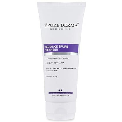 Epure Derma Radiance Brightening Exfoliating Cleanser With Hyaluronic Acid, Niacinamide, Glycolic Acid | Hydrating + Antioxidant Face Wash For Tan, Pigmentation, Uneven Tone, Dark Spots | 100 Ml