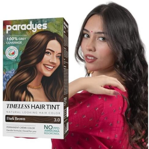 Paradyes Mini Dark Brown Timeless Hair Tint, Permanent Crme Hair Color For Hair & Beard, Complete Grey Coverage, Formula Free From Ppd, Ammonia, & Resorcinol, 3.0 Dark Brown, 60 Gram