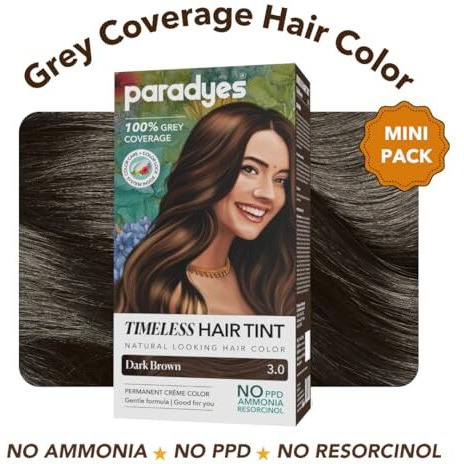 Paradyes Mini Dark Brown Timeless Hair Tint, Permanent Crme Hair Color For Hair & Beard, Complete Grey Coverage, Formula Free From Ppd, Ammonia, & Resorcinol, 3.0 Dark Brown, 60 Gram