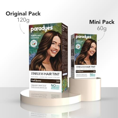 Paradyes Mini Dark Brown Timeless Hair Tint, Permanent Crme Hair Color For Hair & Beard, Complete Grey Coverage, Formula Free From Ppd, Ammonia, & Resorcinol, 3.0 Dark Brown, 60 Gram