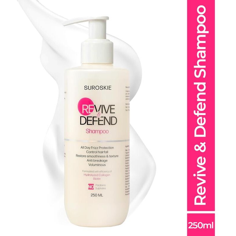 Suroskie Revive & Defend Shampoo 250Ml | Hydrating Care For Dry & Frizzy Hair | With Hydrolyzed Collagen & Biotin For Silky Smooth Texture | Repairs Hair Damage & Suitable For All Hair Types |