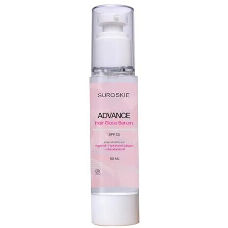 Suroskie Advance Glass Hair Serum 50Ml | Hydrolyzed Collagen & Argan Oil | Instant 20X Shine, Frizz Free Hair (Upto 72 Hrs) | Heat Protection Up To 230 Celsius Serum For Dry Frizzy Hair| Women & Men
