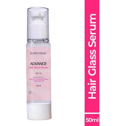 Suroskie Advance Glass Hair Serum 50Ml | Hydrolyzed Collagen & Argan Oil | Instant 20X Shine, Frizz Free Hair (Upto 72 Hrs) | Heat Protection Up To 230 Celsius Serum For Dry Frizzy Hair| Women & Men
