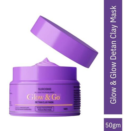 Glow & Go De-Tan Clay Mask | Kaolin Clay & Kojic Extract | Removes Tan, Dark Spots & Blackheads | Deep Cleansing & Brightening Face Pack For Glowing Skin | All Skin Types | Men & Women  50G