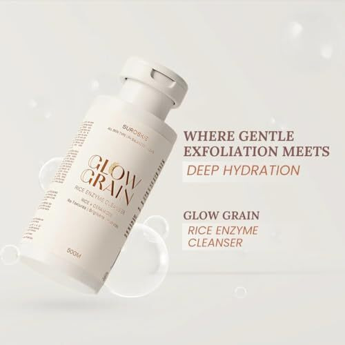 Suroskie Glow Grain Rice Enzyme Cleanser 50Gm | Rice, Ceramide & Lactic Extract | Deep Cleansing Powder Face Wash | Hydrated, Glowing & Brighten Skin | Korean Skincare For All Skin Types | Men & Women