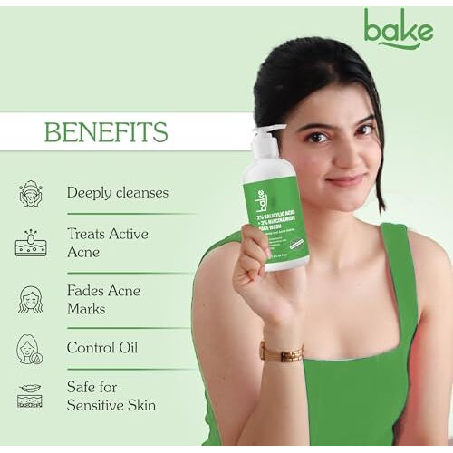 Bake 2% Salicylic Acid & 3% Niacinamide Face Wash For Oily Acne Prone Skin | Treats Active Acne & Fades Acne Marks & Dark Spots | Daily Anti Acne Face Wash - 100Ml