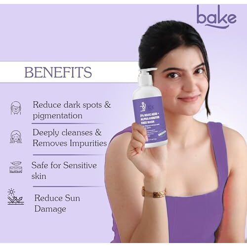 Bake 2% Kojic Acid Brightening Face Wash With Alpha Arbutin & Niacinamide | De-Tan Face Wash | For Pigmentation, Dark Spots & Tan Removal | Anti Pigmentation Daily Wash - 100Ml