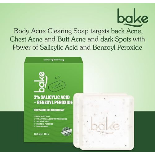 Bake 2% Salicylic Acid Soap (2 Pcs) Scrub Treatment With Niacinamide For Body & Back Acne, Reduces Strawberry Legs | Fades Dark Spots | Non Drying Formula | Soap For Men & Women | 100G X 2