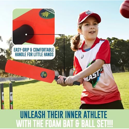 Crown Cult Foam Cricket Bat & Ball Set Ideal For Little Champions Aged 3 Years And Up Easy-Grip Handle For Tiny Hands | Soft & Safe Sports Play For, Red