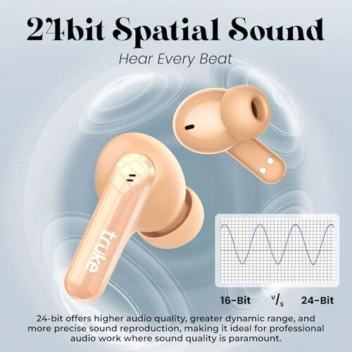 Truke New Launch Buds Echo True Wireless In Ear Earbuds With 24-Bit Spatial Audio, 13Mm Titanium Driver, Dual Pairing Ear Buds, 40Ms Latency, 70H Battery Fast Charge Tws, Quad-Mic Enc, Bt 5.4(Orange)