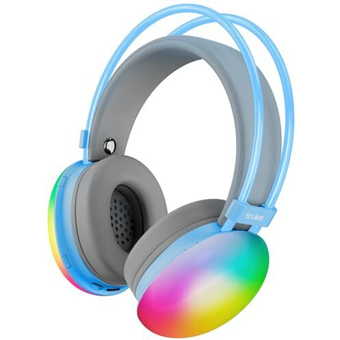 Truke Newly Launched Btg Thunder Over The Ear Gaming Headphone With 70H Of Playtime, 40Mm Titanium Drivers, Dual Pairing Headset, Gaming Mode (40Ms Latency) With Rgb Leds, Detachable Mic, Bt 5.4-Blue