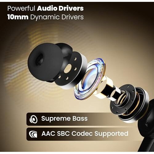 Truke New Launch Buds Elite True Wireless In Ear Earbuds With 10Mm Dynamic Driver, 70Hrs Battery & Fast Charging Earbuds, Dual-Mic Enc Tws, 40Ms Low Latency Gaming Buds, Volume Control, Bt 5.4 (Black)