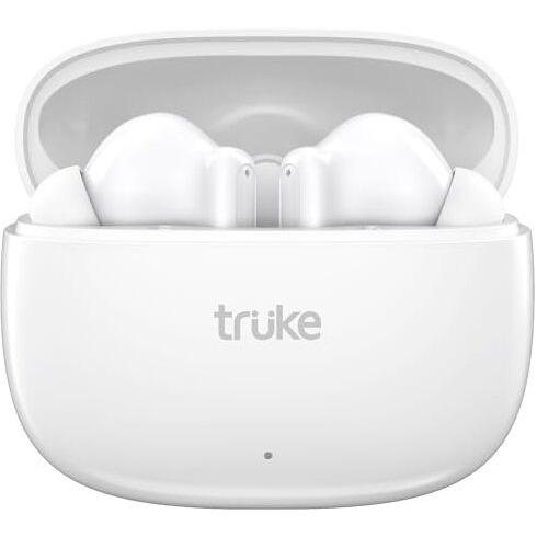 Truke New Launch Buds Elite True Wireless In Ear Earbuds With 10Mm Dynamic Driver, 70Hrs Battery & Fast Charging Earbuds, Dual-Mic Enc Tws, 40Ms Low Latency Gaming Buds, Volume Control, Bt 5.4 (White)