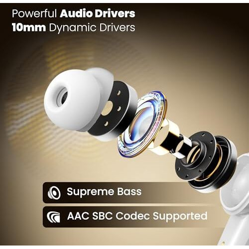 Truke New Launch Buds Elite True Wireless In Ear Earbuds With 10Mm Dynamic Driver, 70Hrs Battery & Fast Charging Earbuds, Dual-Mic Enc Tws, 40Ms Low Latency Gaming Buds, Volume Control, Bt 5.4 (White)