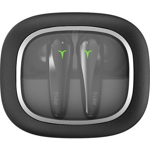 Truke New Launch Crystal Dyno Leather Finish True Wireless In Ear Earbuds W/Spatial Audio, 70H Battery Fast Charge Ear Buds, 13Mm Driver Hifi Sound Tws, 40Ms Ultra Low Latency, 4Mics Enc- Ravenblack