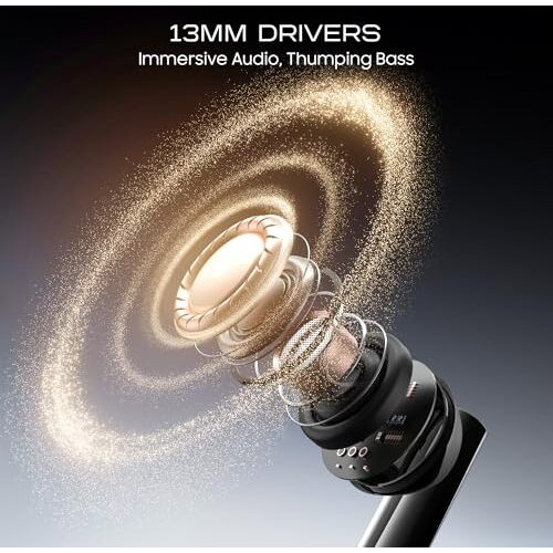 Number Navo Buds X1 W/ 50H Playtime, Dual Pairing, 13Mm Speakers, Enc, 45Ms Low Latency Bluetooth (Black Sun)