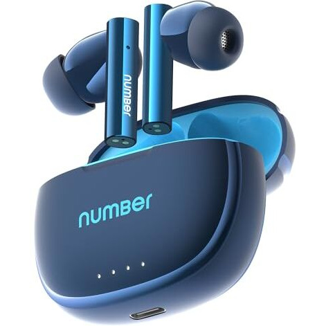 Number Navo Buds X1 W/ 50H Playtime, Dual Pairing, 13Mm Speakers, Enc, 45Ms Low Latency Bluetooth (Blue Pool)